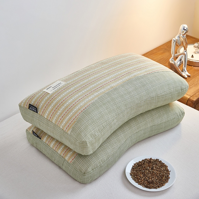 91家纺网 家纺一手货源 找家纺 梦叶草 2026新款新款全棉色织提花拼色护颈荞麦枕  枕头枕芯 全棉色织提花拼色护颈荞麦枕-绿色