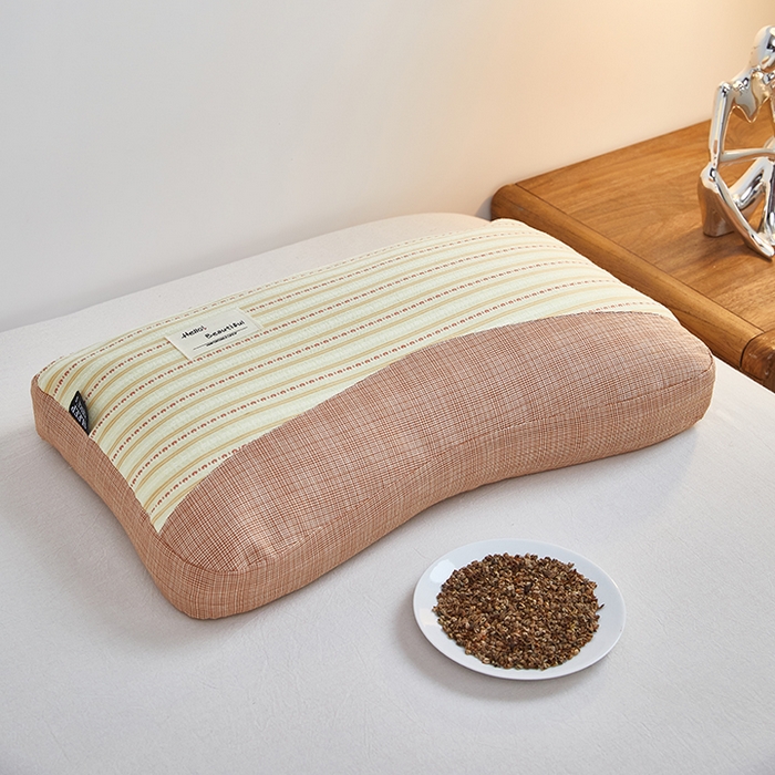 梦叶草 2026新款新款全棉色织提花拼色护颈荞麦枕  枕头枕芯 全棉色织提花拼色护颈荞麦枕-黄色