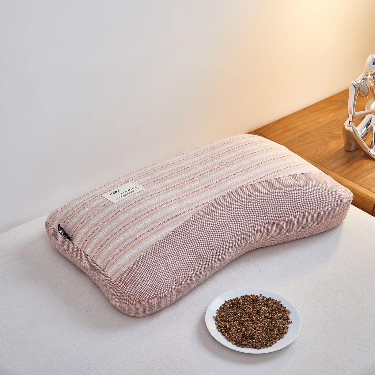 梦叶草 2026新款新款全棉色织提花拼色护颈荞麦枕  枕头枕芯 全棉色织提花拼色护颈荞麦枕-粉色