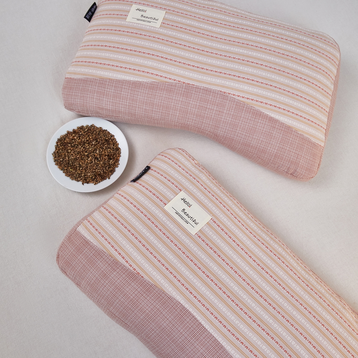 91家纺网 家纺一手货源 找家纺 梦叶草 2026新款新款全棉色织提花拼色护颈荞麦枕  枕头枕芯 全棉色织提花拼色护颈荞麦枕-粉色