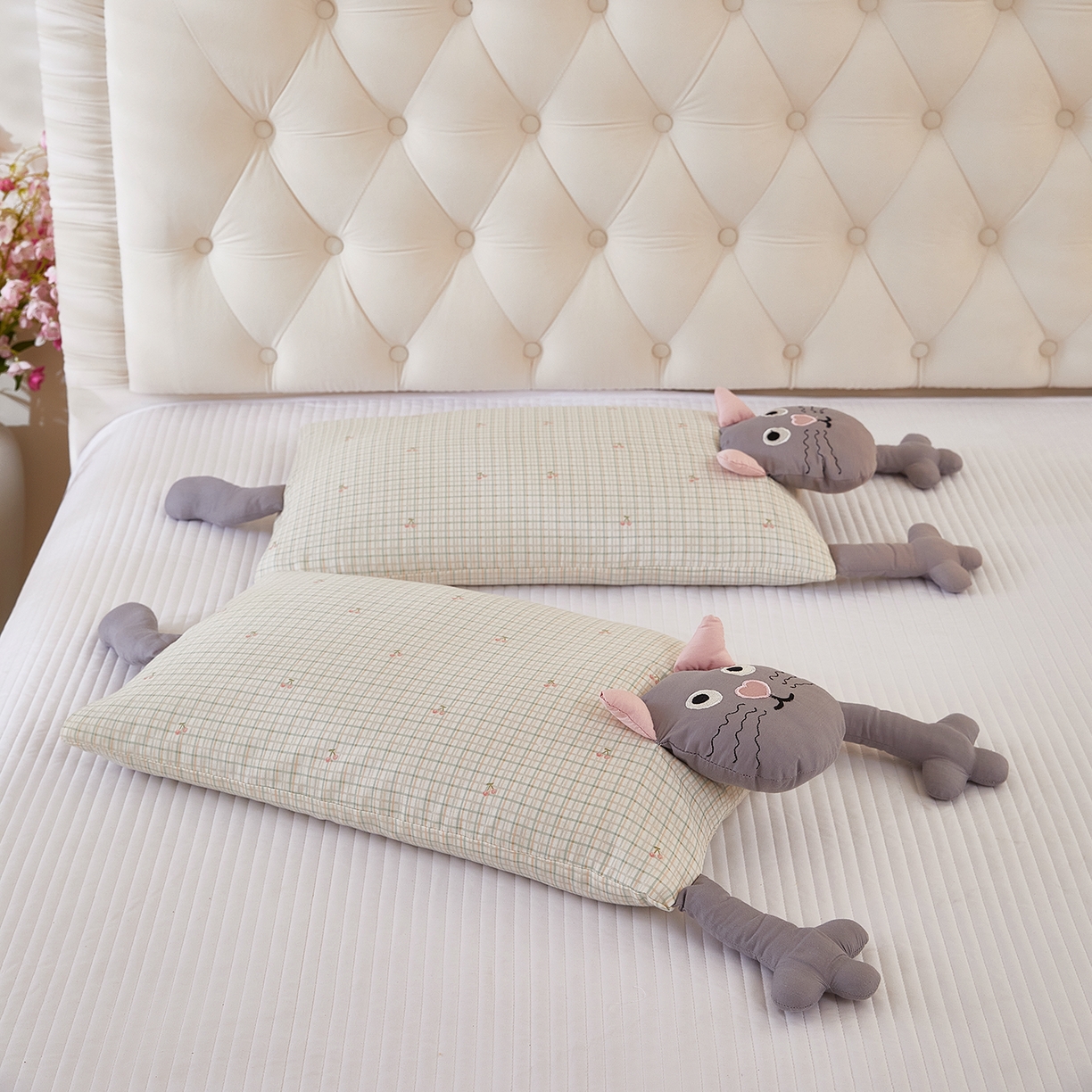 91家纺网 家纺一手货源 找家纺 （总）梦叶草 2026新款全棉萌趣猫咪荞麦枕