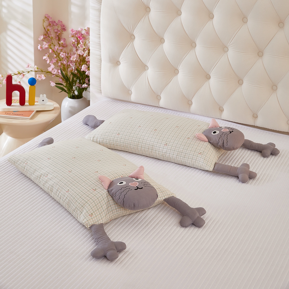 91家纺网 家纺一手货源 找家纺 梦叶草 2026新款全棉萌趣猫咪荞麦枕 萌趣猫咪-灰脸