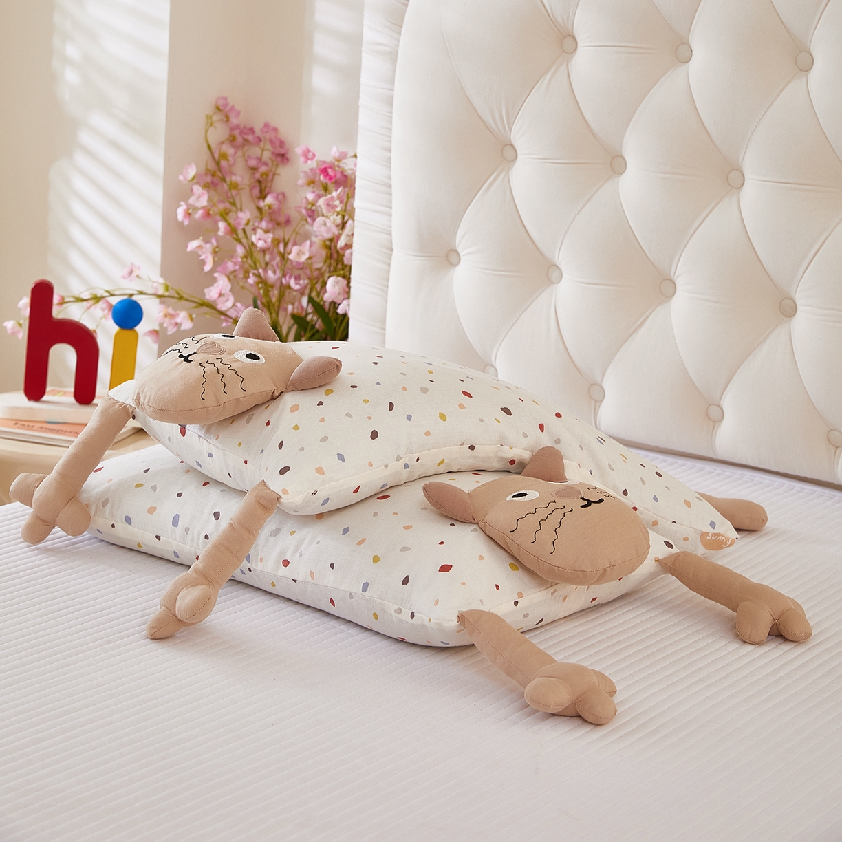 91家纺网 家纺一手货源 找家纺 梦叶草 2026新款全棉萌趣猫咪荞麦枕 萌趣猫咪-卡其脸