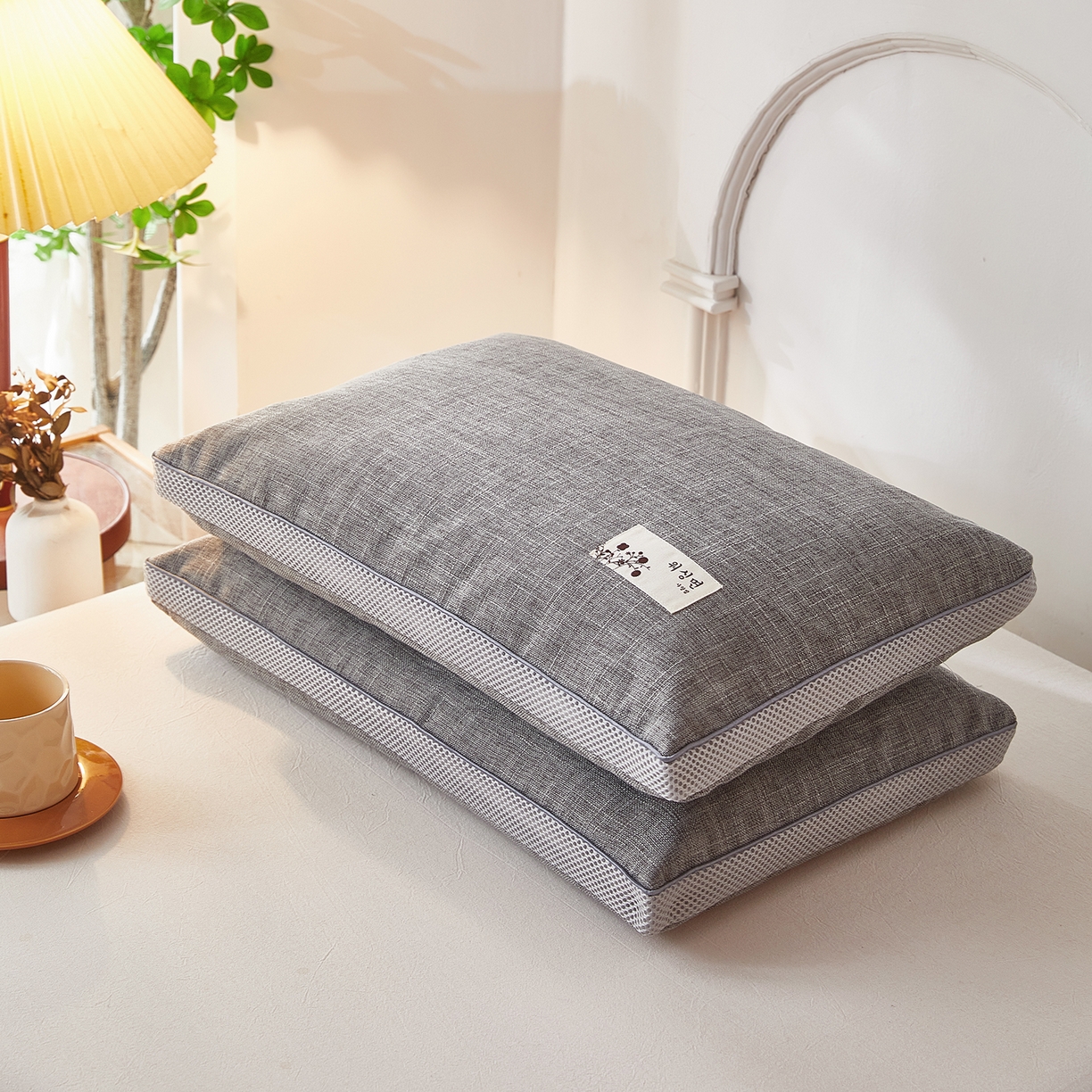 91家纺网 家纺一手货源 找家纺 （总）梦叶草 2026新款棉麻贴布绣透气立体网荞麦枕  枕头枕芯