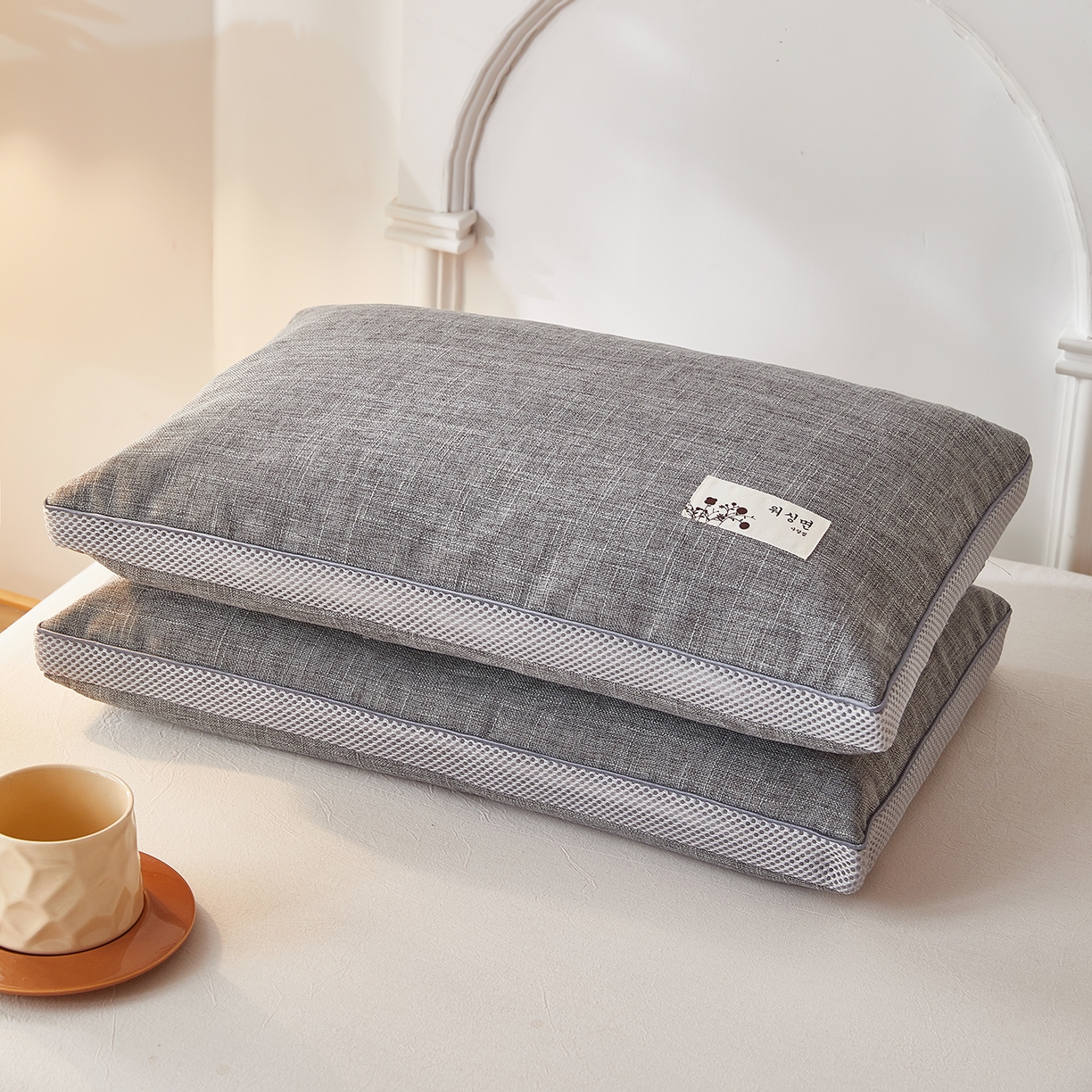 91家纺网 家纺一手货源 找家纺 （总）梦叶草 2026新款棉麻贴布绣透气立体网荞麦枕  枕头枕芯