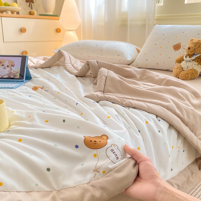 91家纺网 家纺一手货源 找家纺 憨豆家纺 2026新款云朵棉被水洗棉印花新疆棉花夏被夏凉被空调被子直播被芯（常年有货） 波点小熊