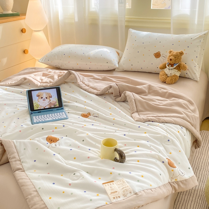 91家纺网 家纺一手货源 找家纺 憨豆家纺 2026新款云朵棉被水洗棉印花新疆棉花夏被夏凉被空调被子直播被芯（常年有货） 波点小熊