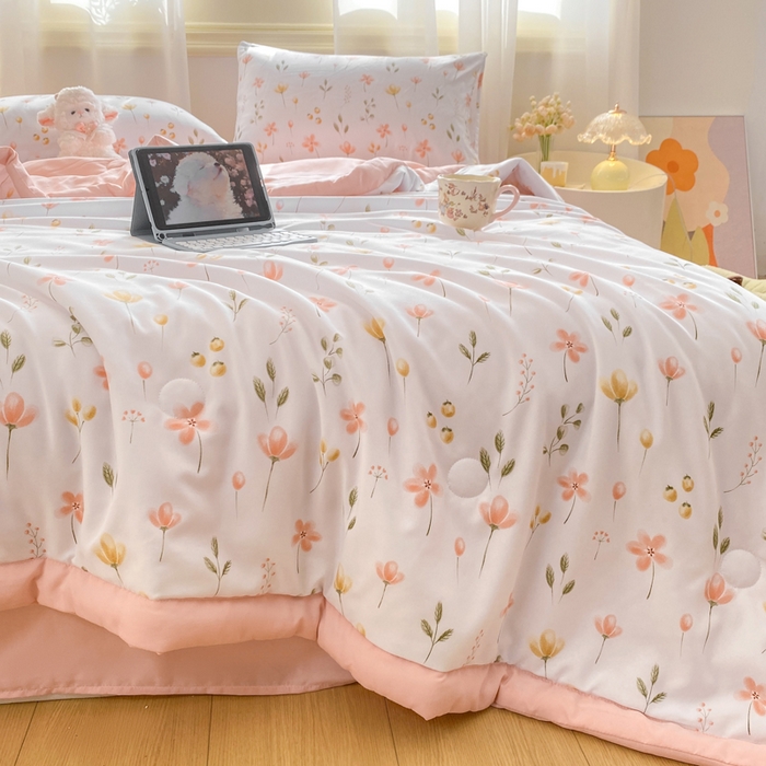 91家纺网 家纺一手货源 找家纺 憨豆家纺 2026新款云朵棉被水洗棉印花新疆棉花夏被夏凉被空调被子直播被芯（常年有货） 花开半夏