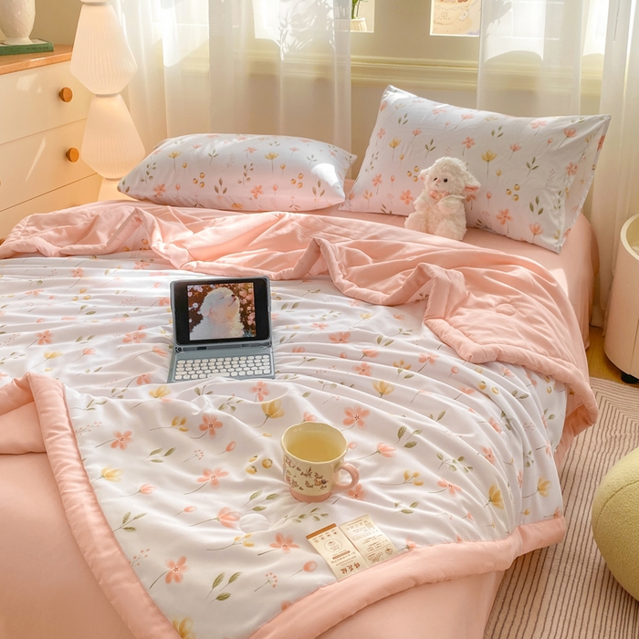 91家纺网 家纺一手货源 找家纺 憨豆家纺 2026新款云朵棉被水洗棉印花新疆棉花夏被夏凉被空调被子直播被芯（常年有货） 花开半夏