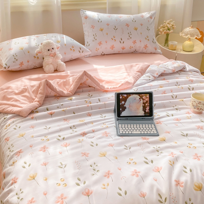 91家纺网 家纺一手货源 找家纺 憨豆家纺 2026新款云朵棉被水洗棉印花新疆棉花夏被夏凉被空调被子直播被芯（常年有货） 花开半夏