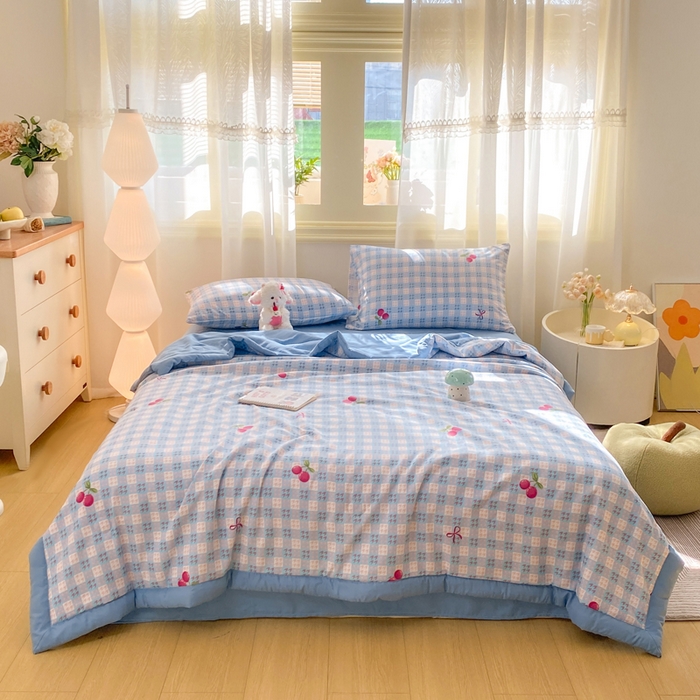 91家纺网 家纺一手货源 找家纺 憨豆家纺 2026新款云朵棉被水洗棉印花新疆棉花夏被夏凉被空调被子直播被芯（常年有货） 樱桃格