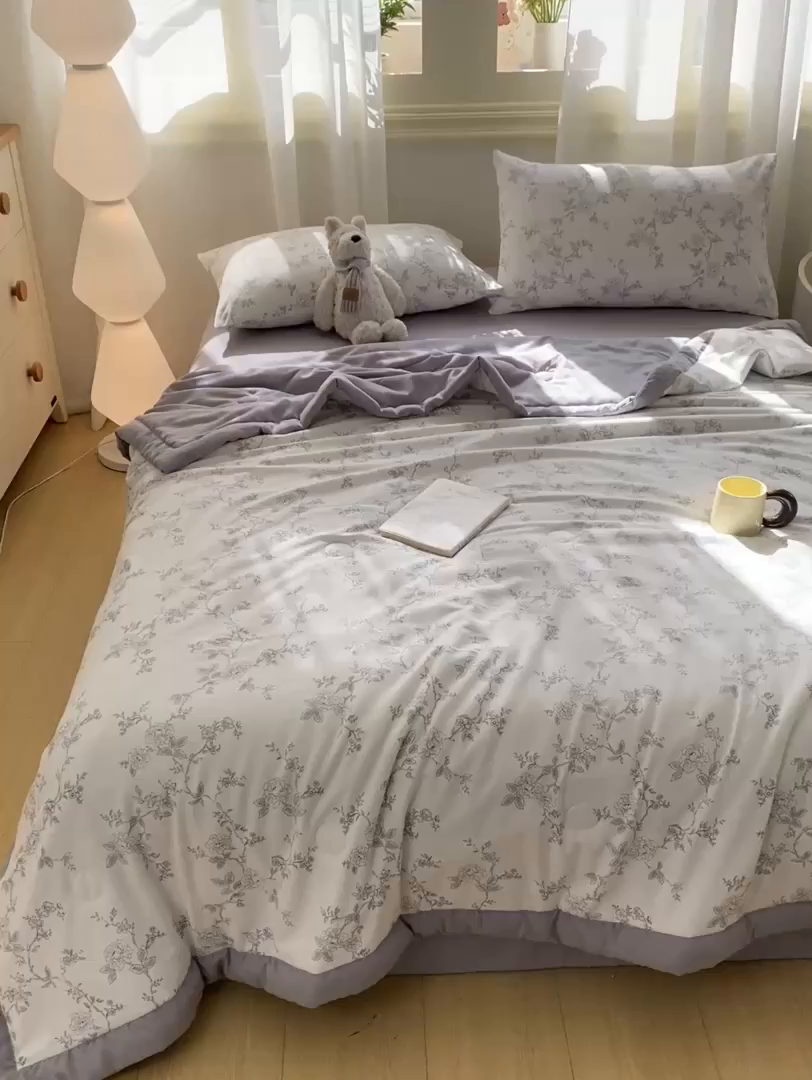 91家纺网 家纺一手货源 找家纺 憨豆家纺 2026新款云朵棉被水洗棉印花新疆棉花夏被夏凉被空调被子直播被芯（常年有货） 花开漫漫