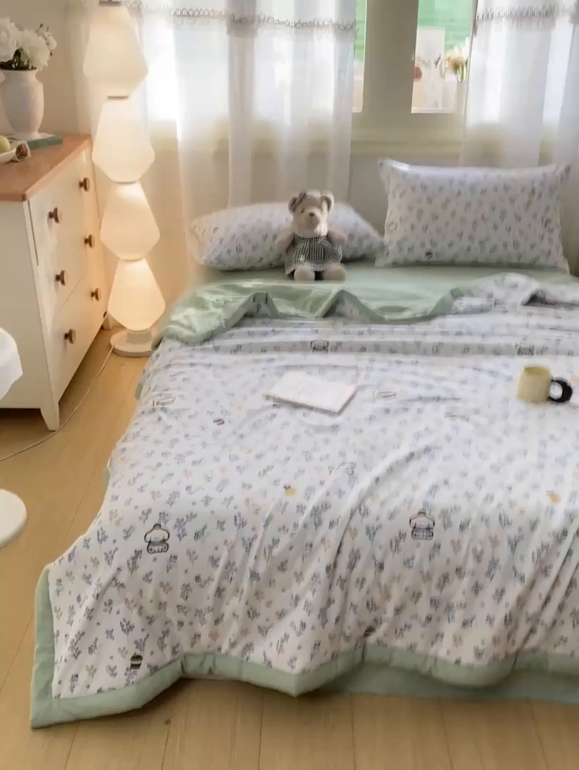 91家纺网 家纺一手货源 找家纺 憨豆家纺 2026新款云朵棉被水洗棉印花新疆棉花夏被夏凉被空调被子直播被芯（常年有货） 春意