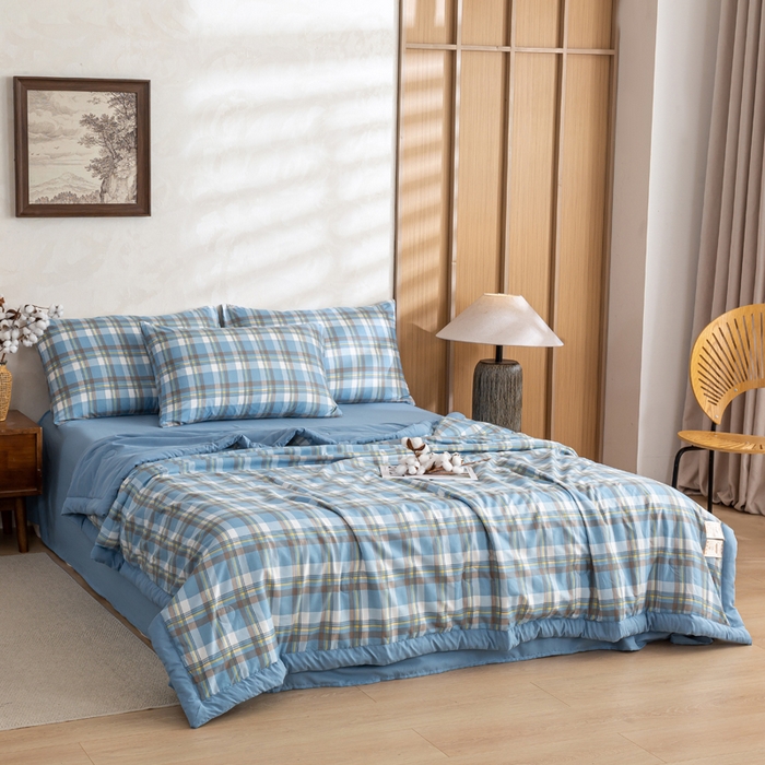 91家纺网 家纺一手货源 找家纺 （总）憨豆家纺 2026新款无印风水洗棉新疆棉花夏被格子夏凉被空调被子直播被芯