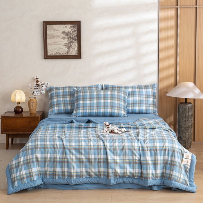 91家纺网 家纺一手货源 找家纺 （总）憨豆家纺 2026新款无印风水洗棉新疆棉花夏被格子夏凉被空调被子直播被芯