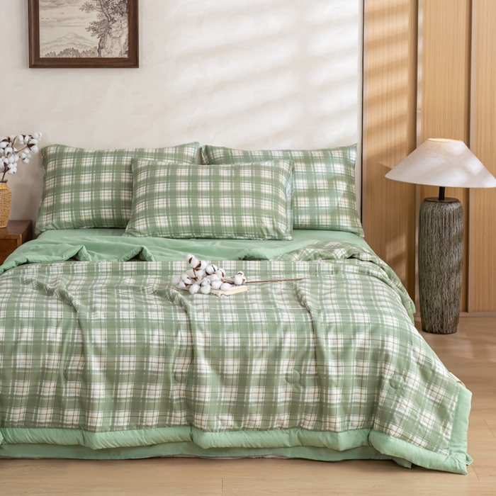 91家纺网 家纺一手货源 找家纺 憨豆家纺 2026新款无印风水洗棉新疆棉花夏被格子夏凉被空调被子直播被芯 青柠格