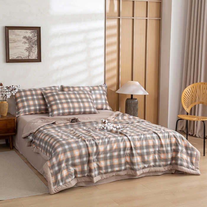 91家纺网 家纺一手货源 找家纺 憨豆家纺 2026新款无印风水洗棉新疆棉花夏被格子夏凉被空调被子直播被芯 咖中格