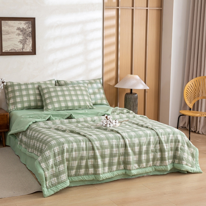 91家纺网 家纺一手货源 找家纺 憨豆家纺 2026新款无印风水洗棉新疆棉花夏被格子夏凉被空调被子直播被芯 青柠格