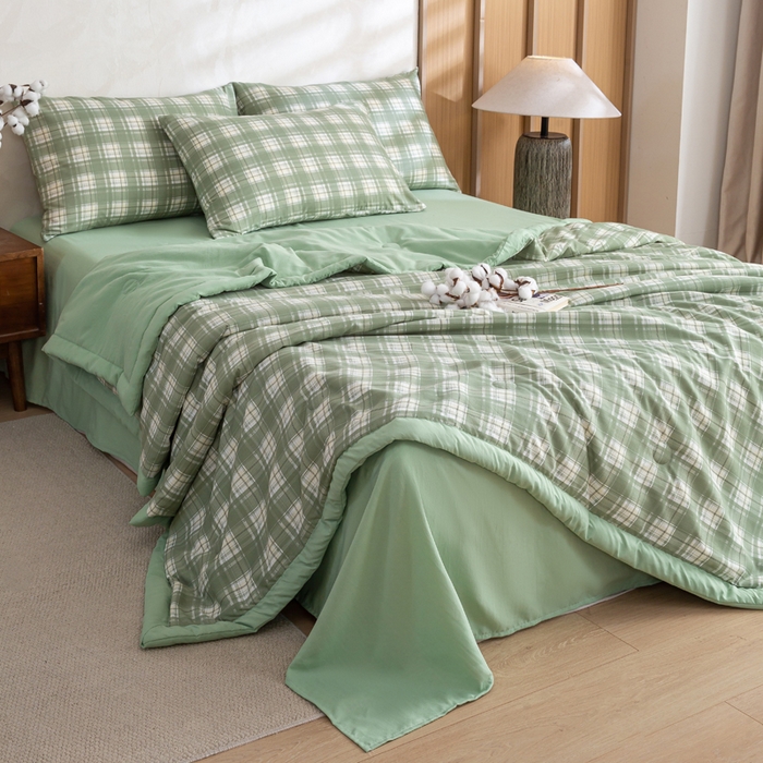 91家纺网 家纺一手货源 找家纺 憨豆家纺 2026新款无印风水洗棉新疆棉花夏被格子夏凉被空调被子直播被芯 青柠格