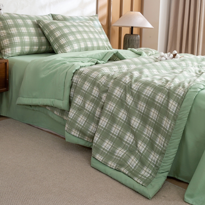 91家纺网 家纺一手货源 找家纺 憨豆家纺 2026新款无印风水洗棉新疆棉花夏被格子夏凉被空调被子直播被芯 青柠格