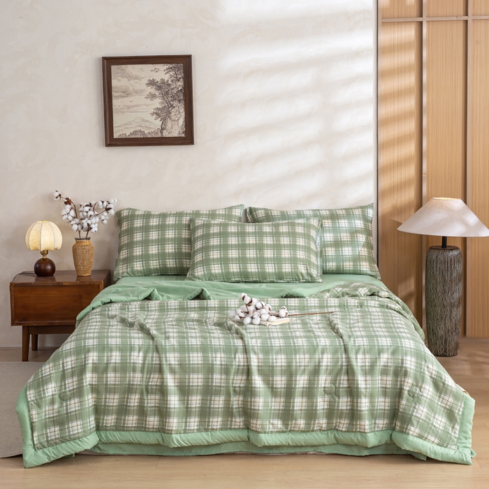 91家纺网 家纺一手货源 找家纺 憨豆家纺 2026新款无印风水洗棉新疆棉花夏被格子夏凉被空调被子直播被芯 青柠格