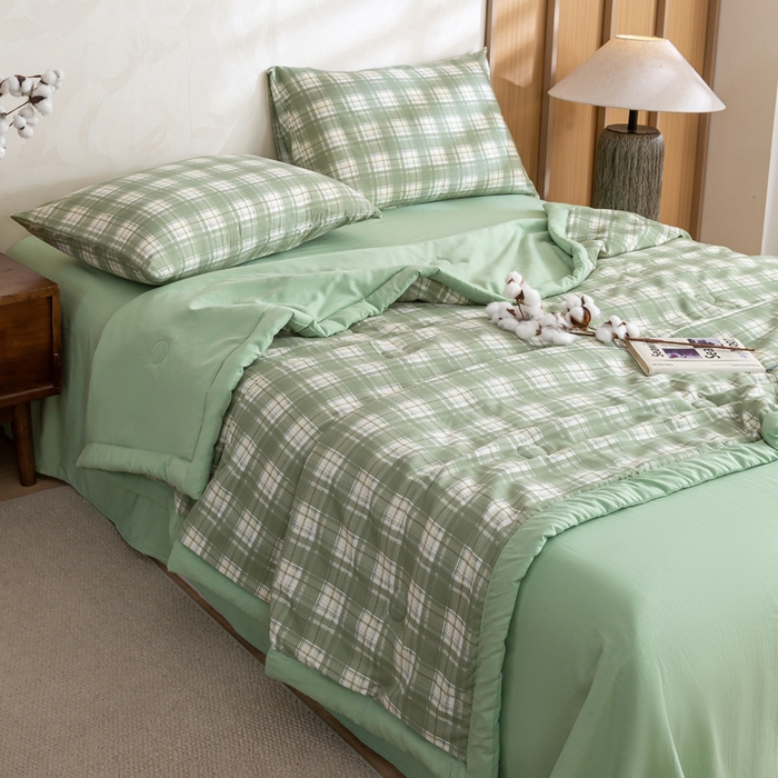 91家纺网 家纺一手货源 找家纺 憨豆家纺 2026新款无印风水洗棉新疆棉花夏被格子夏凉被空调被子直播被芯 青柠格