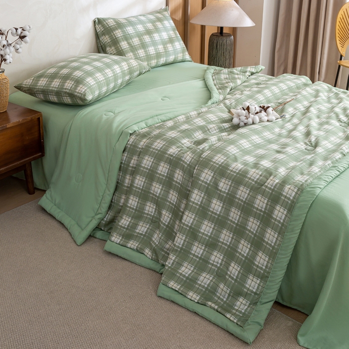 91家纺网 家纺一手货源 找家纺 憨豆家纺 2026新款无印风水洗棉新疆棉花夏被格子夏凉被空调被子直播被芯 青柠格