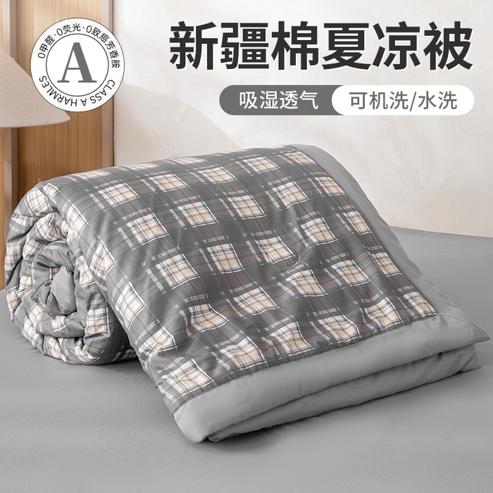 憨豆家纺 2026新款无印风水洗棉新疆棉花夏被格子夏凉被空调被子直播被芯 简兮格