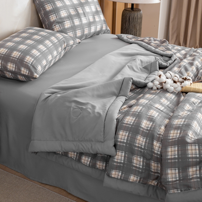 91家纺网 家纺一手货源 找家纺 憨豆家纺 2026新款无印风水洗棉新疆棉花夏被格子夏凉被空调被子直播被芯 简兮格