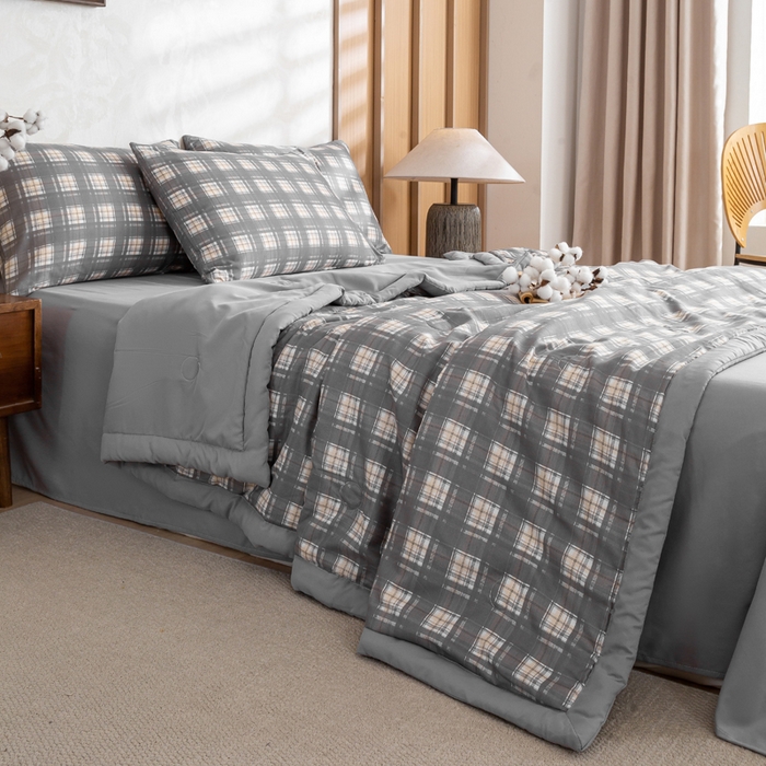 91家纺网 家纺一手货源 找家纺 憨豆家纺 2026新款无印风水洗棉新疆棉花夏被格子夏凉被空调被子直播被芯 简兮格