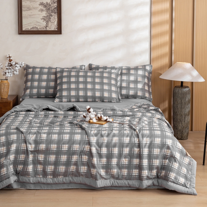 91家纺网 家纺一手货源 找家纺 憨豆家纺 2026新款无印风水洗棉新疆棉花夏被格子夏凉被空调被子直播被芯 简兮格