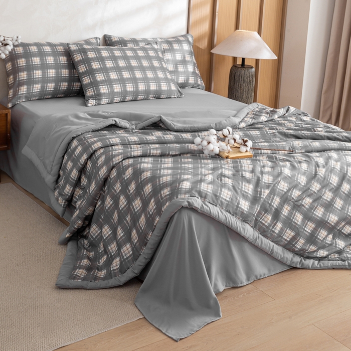 91家纺网 家纺一手货源 找家纺 憨豆家纺 2026新款无印风水洗棉新疆棉花夏被格子夏凉被空调被子直播被芯 简兮格