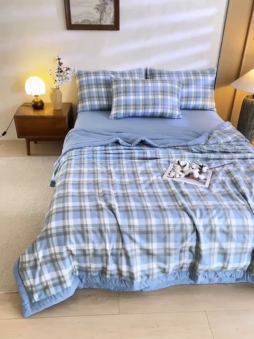 91家纺网 家纺一手货源 找家纺 （总）憨豆家纺 2026新款无印风水洗棉新疆棉花夏被格子夏凉被空调被子直播被芯