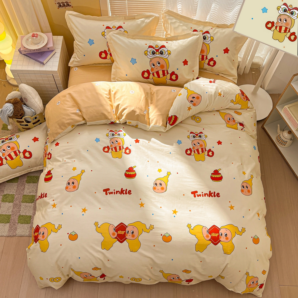 91家纺网 家纺一手货源 找家纺 浩诚 2026新款星星人全棉纯棉卡通四件套（汇总） 小福星