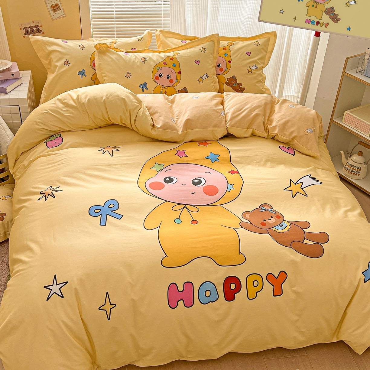 91家纺网 家纺一手货源 找家纺 浩诚 2026新款星星人全棉纯棉卡通四件套（汇总） 小熊星