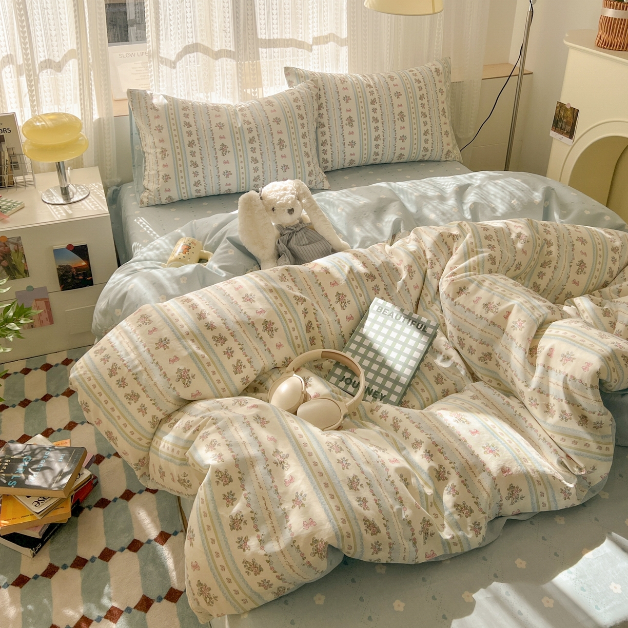 91家纺网 家纺一手货源 找家纺 漫时光 2026新款全棉纯棉印花四件套 花颜