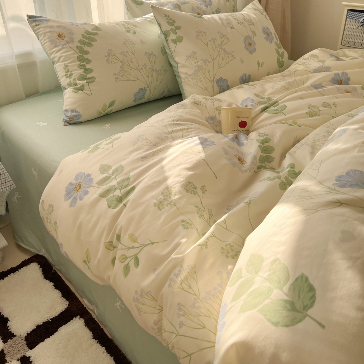 91家纺网 家纺一手货源 找家纺 漫时光 2026新款全棉纯棉印花四件套 青木