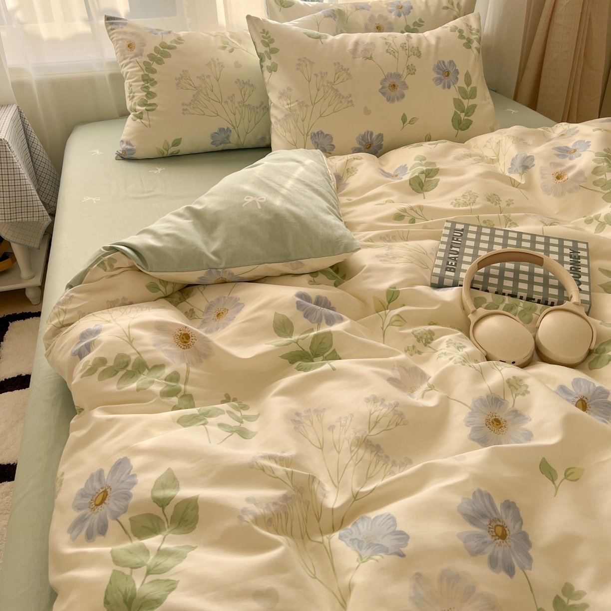 91家纺网 家纺一手货源 找家纺 漫时光 2026新款全棉纯棉印花四件套 青木