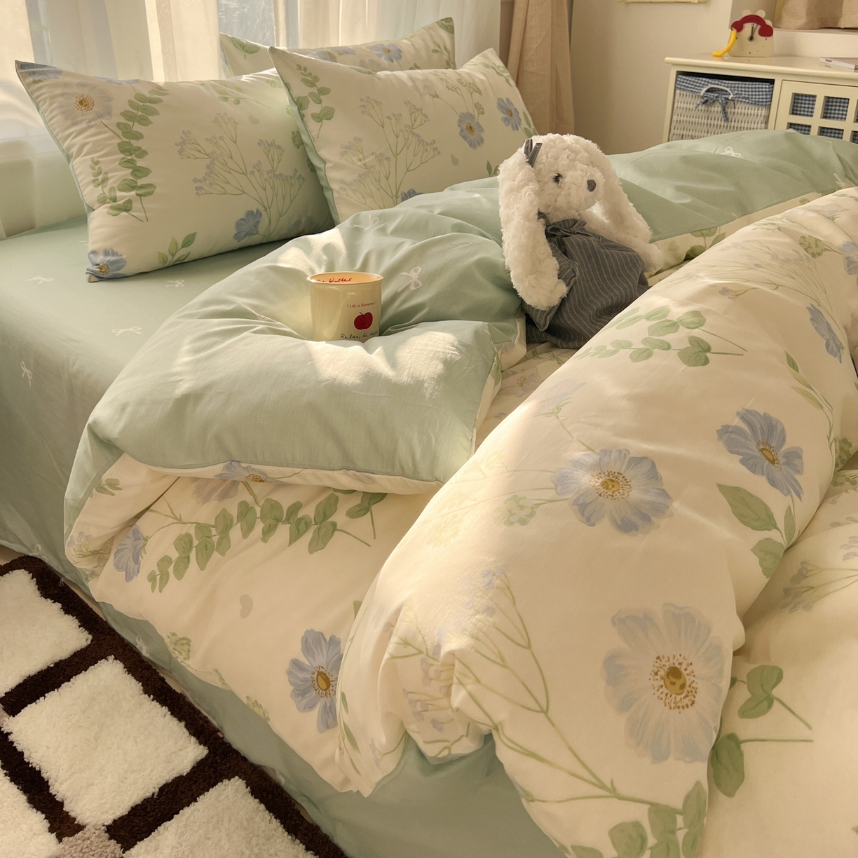 91家纺网 家纺一手货源 找家纺 漫时光 2026新款全棉纯棉印花四件套 青木