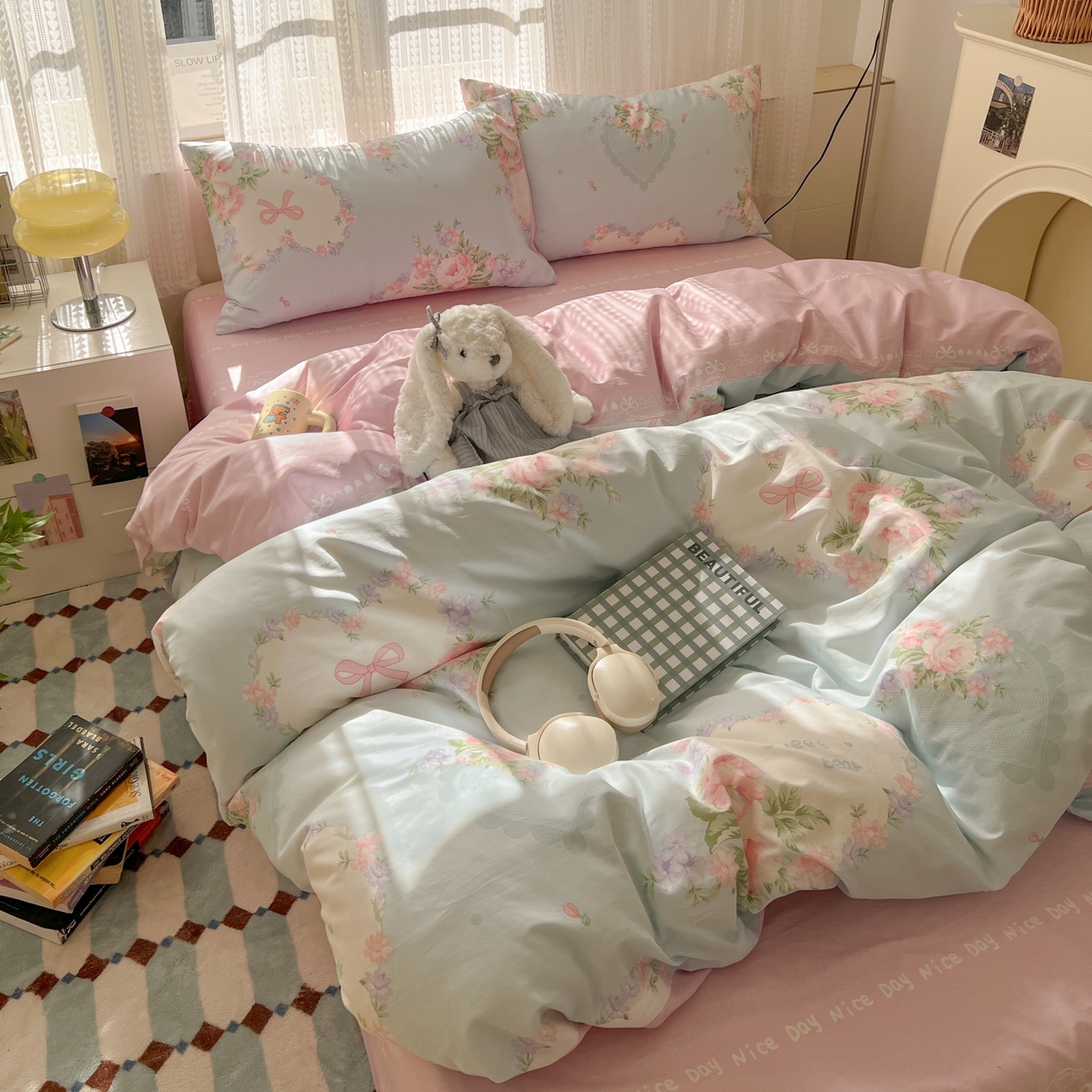 91家纺网 家纺一手货源 找家纺 漫时光 2026新款全棉纯棉印花四件套 萱花