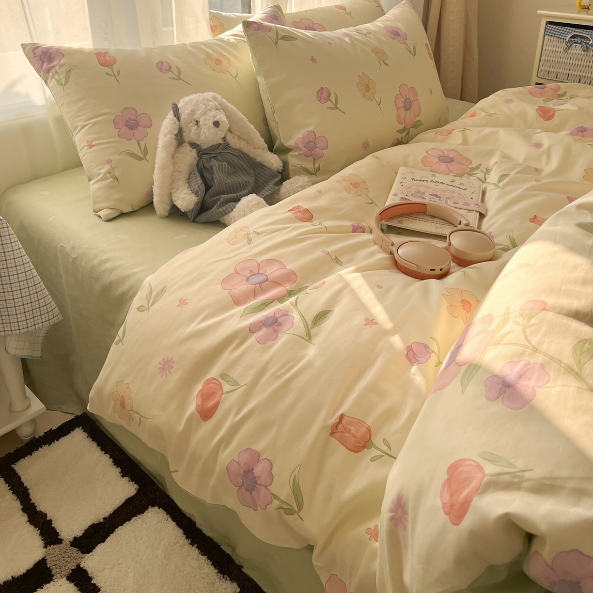 91家纺网 家纺一手货源 找家纺 漫时光 2026新款全棉纯棉印花四件套 郁金香