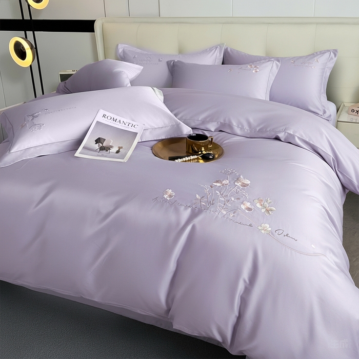91家纺网 家纺一手货源 找家纺 帛美家纺 2026新款全棉纯棉轻奢绣花四件套 花柔-罗兰紫