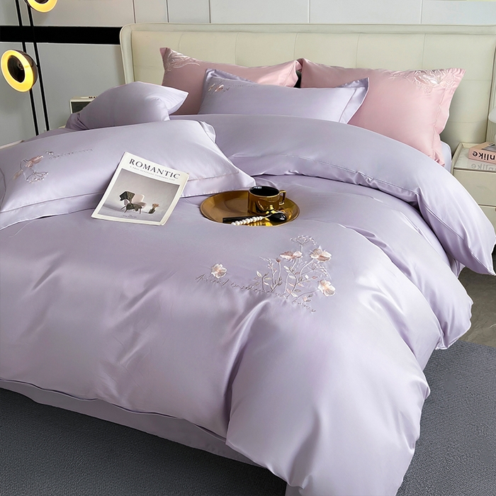91家纺网 家纺一手货源 找家纺 帛美家纺 2026新款全棉纯棉轻奢绣花四件套 花柔-罗兰紫