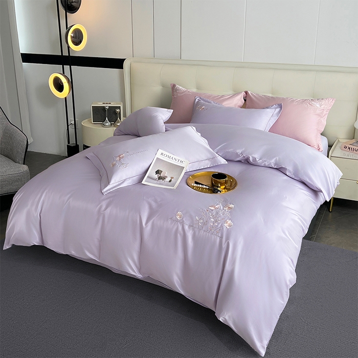 91家纺网 家纺一手货源 找家纺 帛美家纺 2026新款全棉纯棉轻奢绣花四件套 花柔-罗兰紫