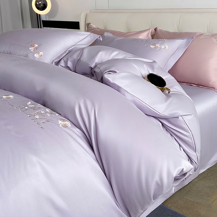 91家纺网 家纺一手货源 找家纺 帛美家纺 2026新款全棉纯棉轻奢绣花四件套 花柔-罗兰紫