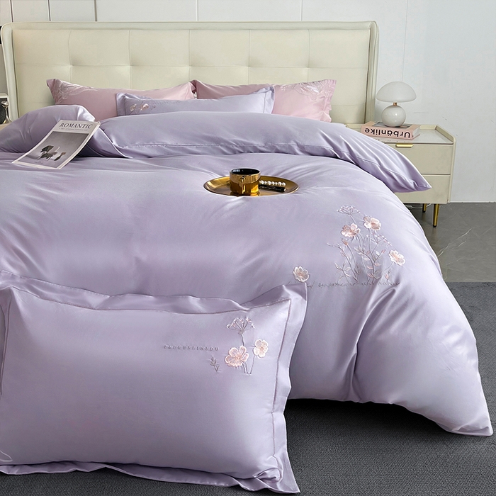 91家纺网 家纺一手货源 找家纺 帛美家纺 2026新款全棉纯棉轻奢绣花四件套 花柔-罗兰紫