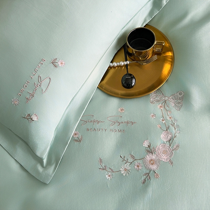 91家纺网 家纺一手货源 找家纺 帛美家纺 2026新款全棉纯棉轻奢绣花四件套 莱雅-浅石兰