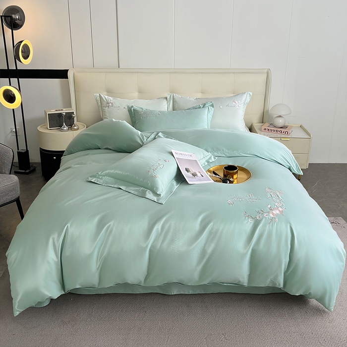 91家纺网 家纺一手货源 找家纺 帛美家纺 2026新款全棉纯棉轻奢绣花四件套 莱雅-浅石兰