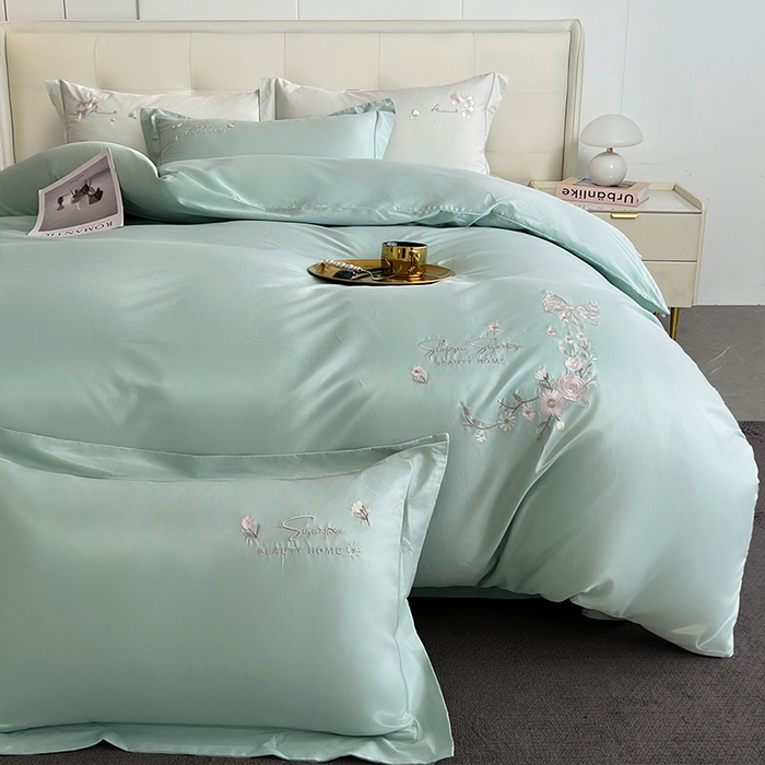 91家纺网 家纺一手货源 找家纺 帛美家纺 2026新款全棉纯棉轻奢绣花四件套 莱雅-浅石兰