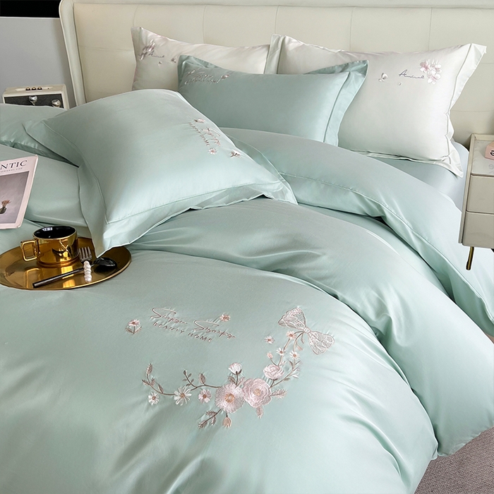 91家纺网 家纺一手货源 找家纺 帛美家纺 2026新款全棉纯棉轻奢绣花四件套 莱雅-浅石兰